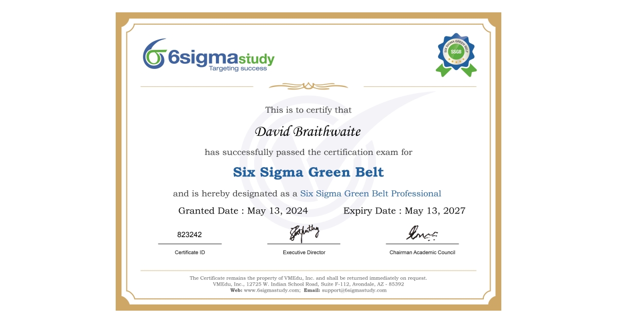 I passed the Six Sigma Green Belt certification exam!